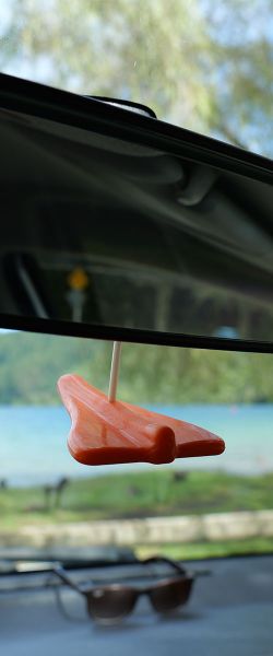 Jelly Jets air freshener hanging from rear vision mirror