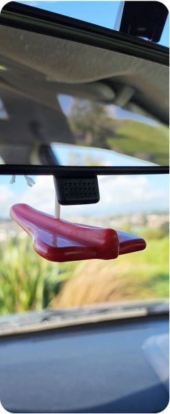 Jelly Jets air freshener hanging from rear vision mirror